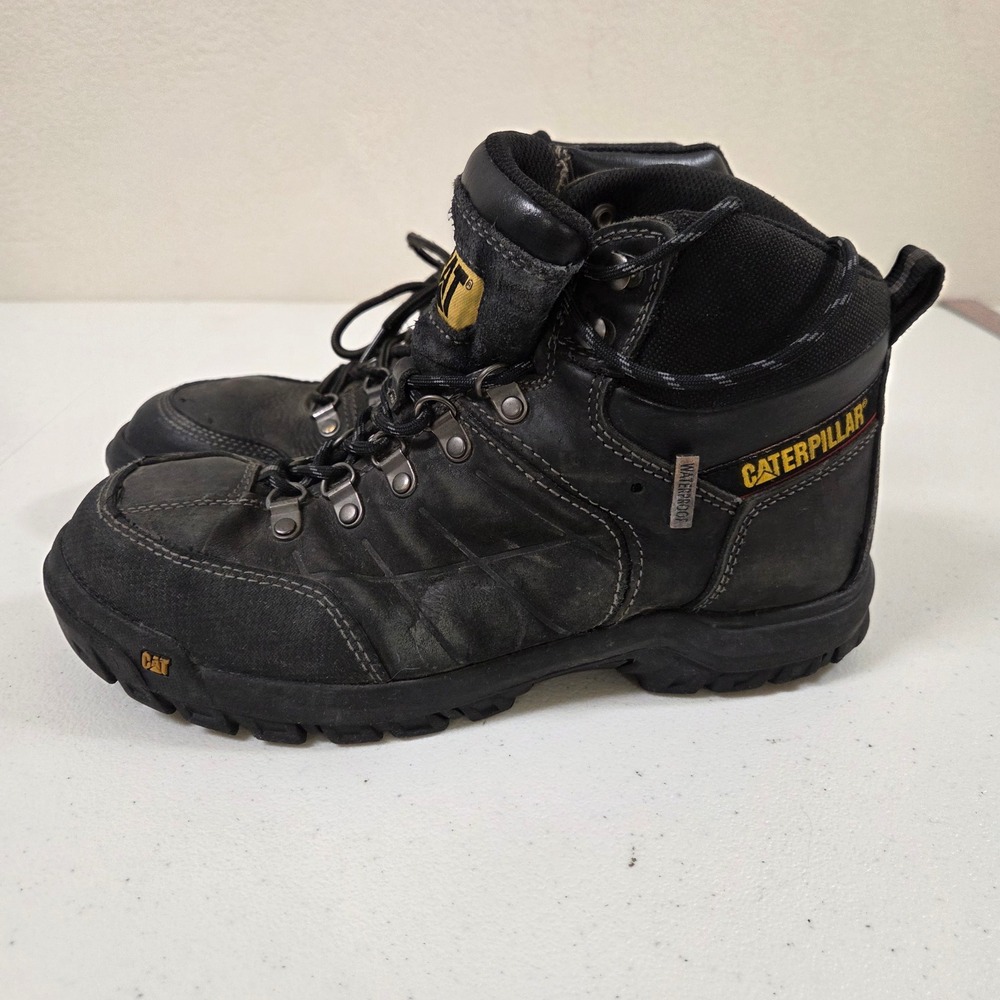 Caterpillar Mens P90802 Black Leather Waterproof Safety Toe Work Boots 8.5‎ Wide